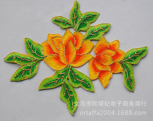 绣花布贴金丝大牡丹花熨斗烫花衣服贴花表演服装电脑绣花补衣贴布