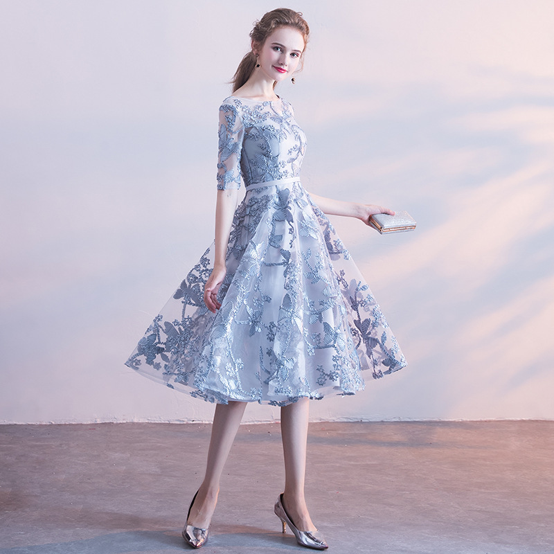 Fairy-Style Blue-Gray Evening Gown 2026 New Summer Annual Meeting Petite Host Slimming Dress