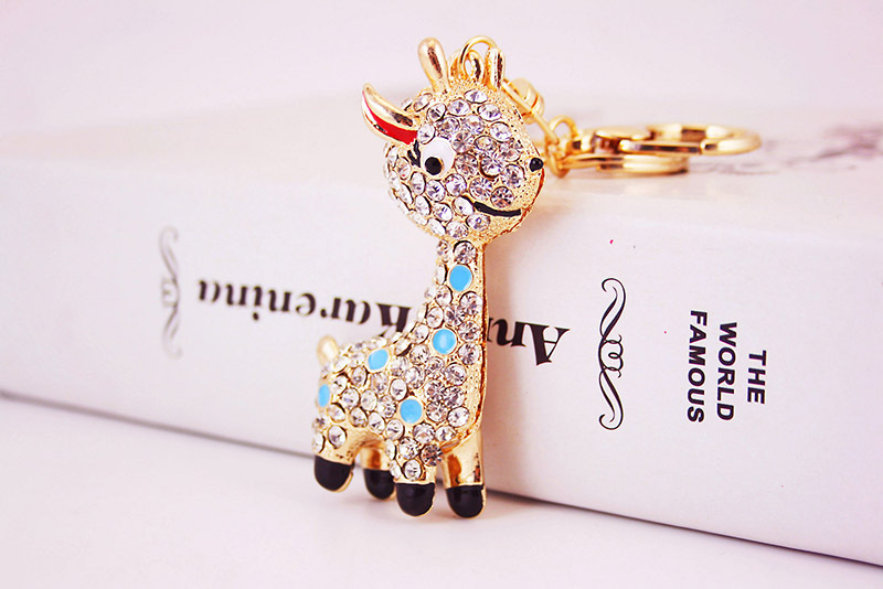 44g Weight Alloy, Metal Material Doll Pattern Unisex Gender Pink, Red, Blue Color Alloy Rhinestone Deer Keychain 3