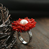 Ring, accessory from pearl, coral oolong tea Da Hong Pao, flowered, silver 925 sample