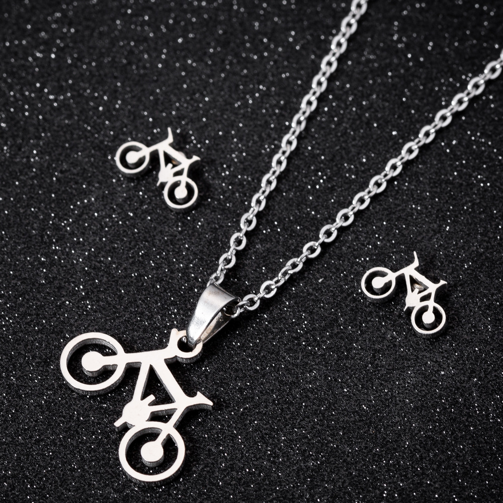 O-chain Chain Type Earrings + Necklace Quantity PVD Coated Real Gold Plated Bicycle Stainless Steel Fashion Waterproof Non Tarnish Jewelry Set