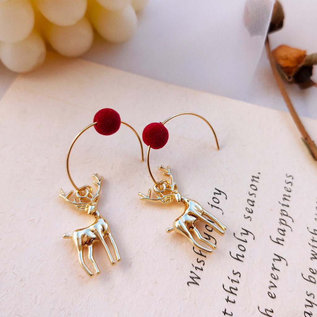 13g Weight Drop Earrings Classification 1 Pair Quantity Daily Occasion Alloy Material Christmas Festival Deer Pattern Women'S Gender Plating Design Simple Style Style 1 Pair Christmas Simple Style Deer Plating Alloy Drop Earrings 4