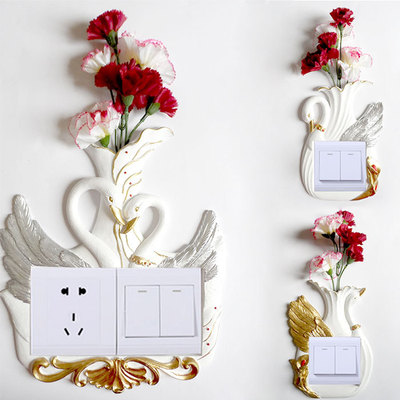 充电座墙贴纸儿童房用品花卉开关贴插座家用保护套复古双开遮挡|ru