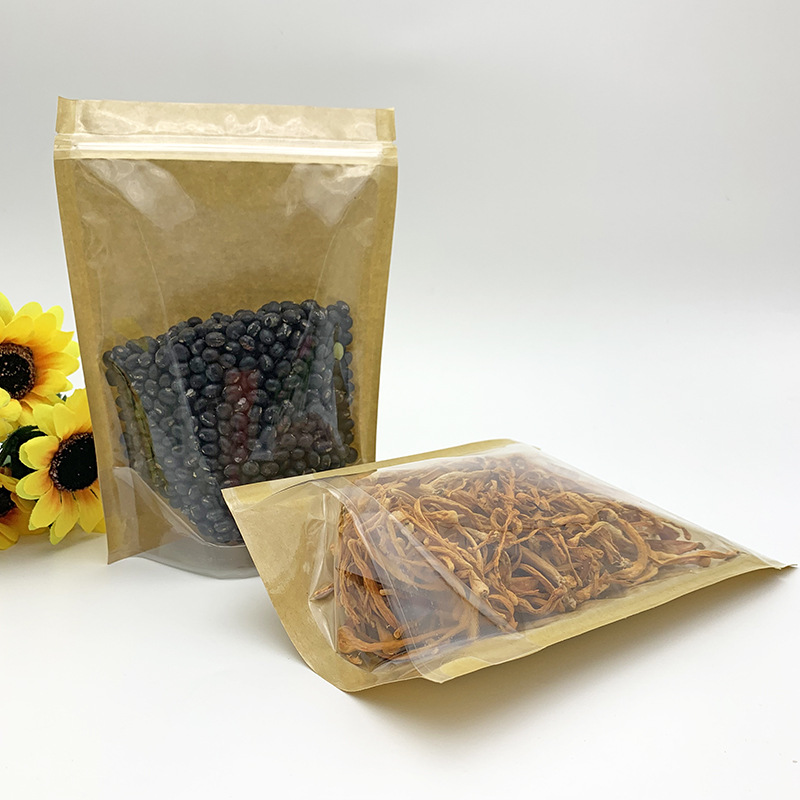 In-stock kraft paper vertical bone bags, self-standing and self-sealing bags, food packaging bags, semi-transparent kraft paper sealed bags pic 14