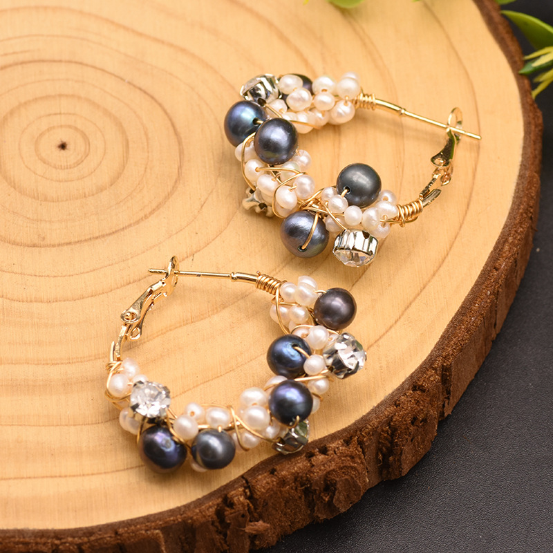 Pearl, Copper Material Gold Plated Plating Fashion Geometric Pearl Copper Inlay Natural Stone Earrings 1 Pair