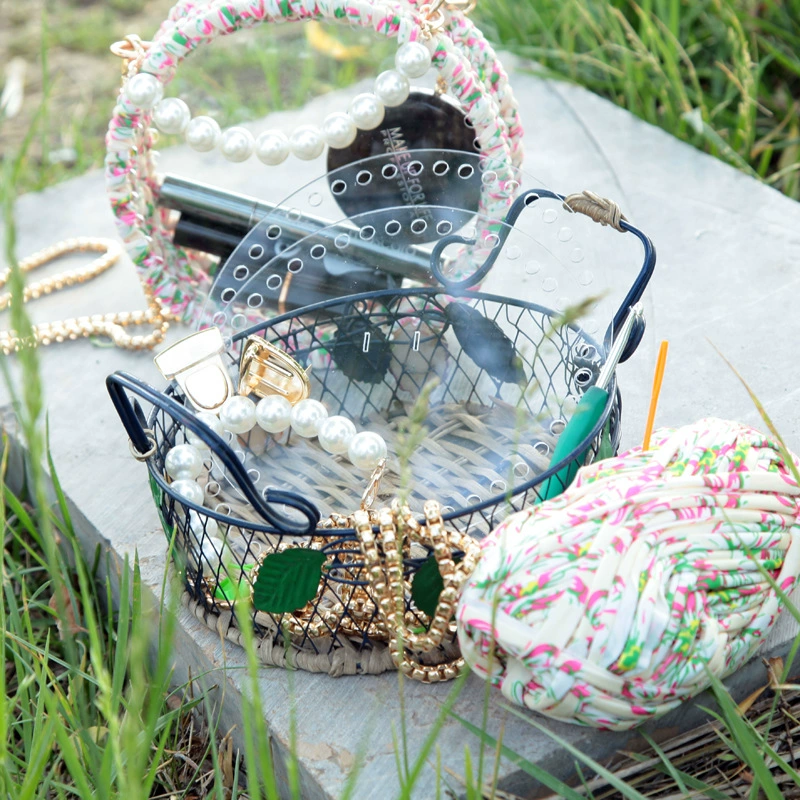 Hyun Ya Style тканая сумка прозрачная акриловая сумка тканый материал сумка DIY ткань полосы линии ручной работы крючком шерсть