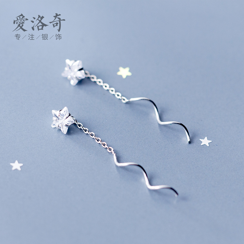 S925 línea de orejas plateadas para mujeres coreanas pequeñas frescas pentagramas pentales cortos temperamento joyas de orejas de estrellas E6914