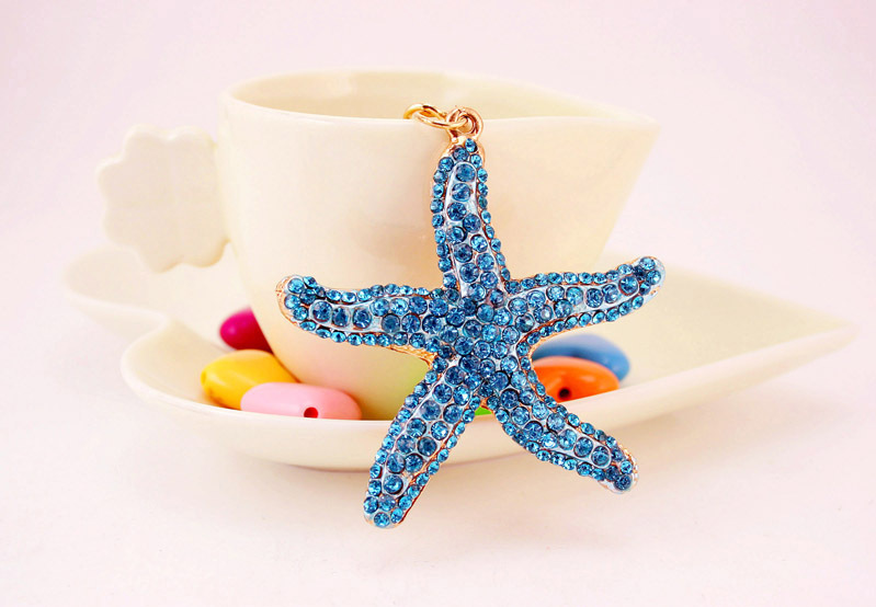 51g Weight Travel Occasion Alloy, Metal Material Starfish Pattern Unisex Gender Pink, Purple, Blue Color Korean  Creative Cute Diamond Sea Star Keychain 6