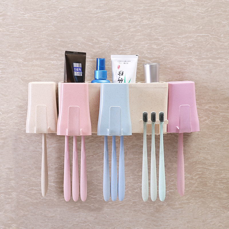 new pattern originality Wheat straw Wall mounted Wash cup multi-function Toothbrush holder TOILET toothbrush toothpaste storage box