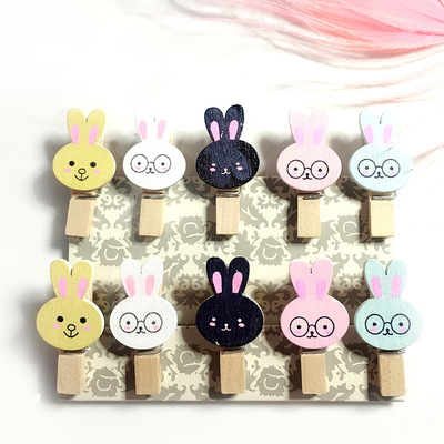 10个装卡通兔子木夹可爱创意便签夹节日装饰照片夹木夹子|ms