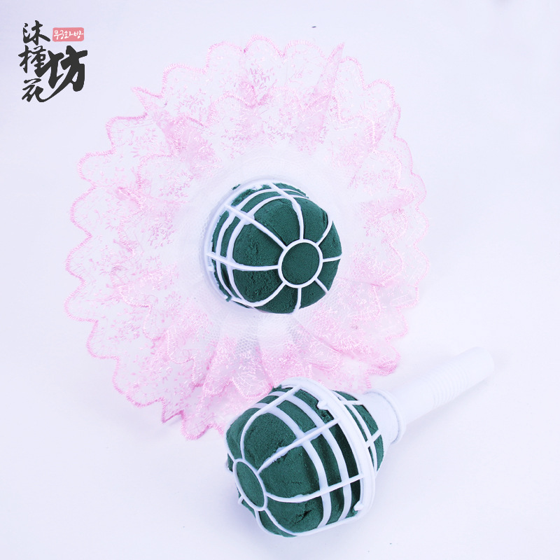 新娘手捧花带泥花托鲜花包装婚庆材料花店用品双层蕾丝花边帽批发