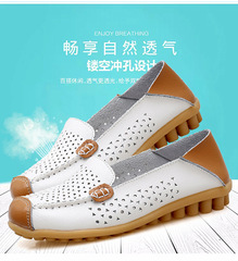 2023 Spring Breathable Flat Casual Women's Shoes with Holes, Two-Layer Cowhide Bead Casual Mother Shoes for Pregnant Women