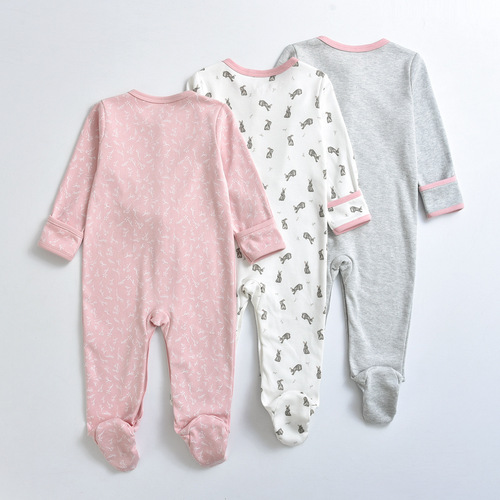 Foreign trade ins aliexpress wish three-piece set of cotton foot-wrapped baby rompers, newborn long-sleeved jumpsuit