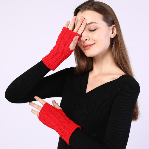 G1012 cross-border autumn and winter twist pattern short woolen fingerless arm sleeves for men and women knitted warm half-finger sleeves