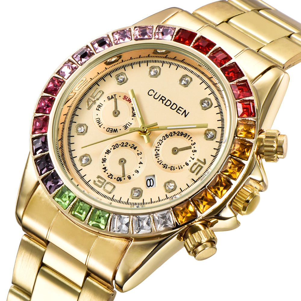 Luxury Diamond Men Watches Full Steel Date Quzrtz Wristwatch