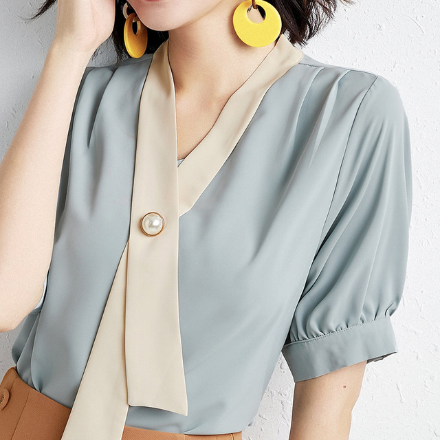 New Fashion Short Sleeve Professional Chiffon Shirt Women’s Top 