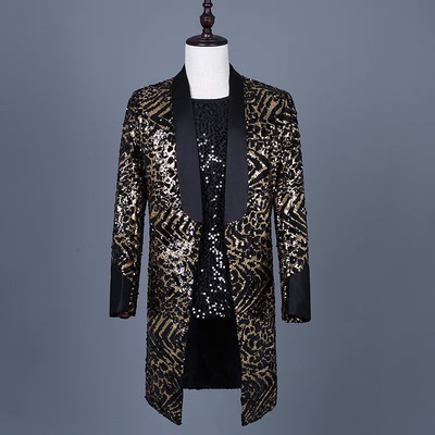Men's leopard pattern Sequin personalized Changxi bar night rock and roll lead dance dress customization