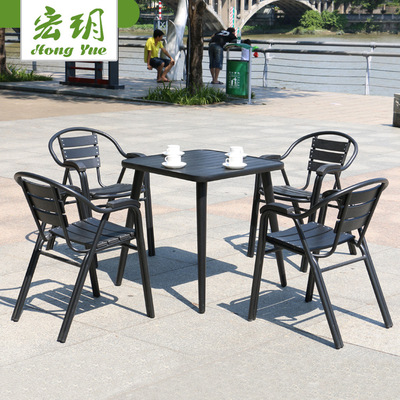 户外酒店桌椅塑木组合五件套庭院花园塑木餐桌椅室外阳台休闲桌椅