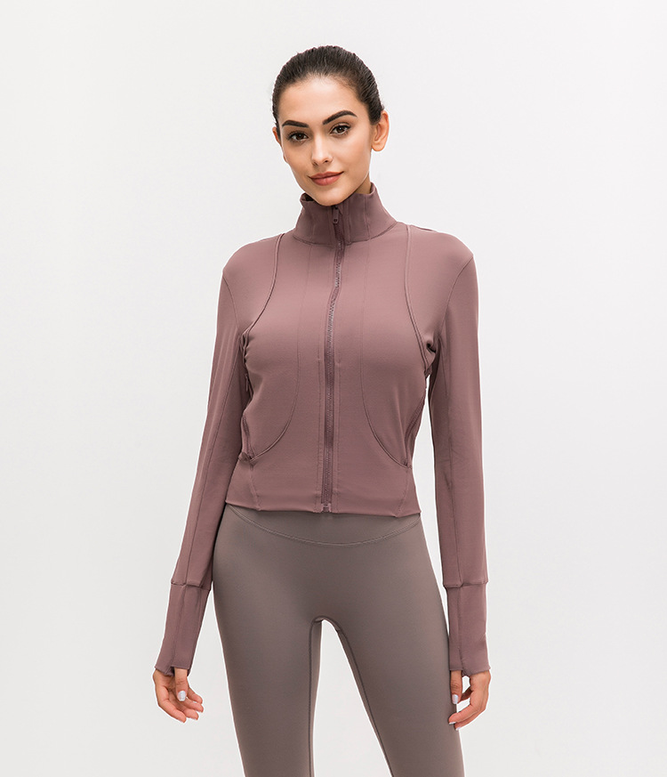 Women's standing collar sports jacket with long sleeve Yoga coat