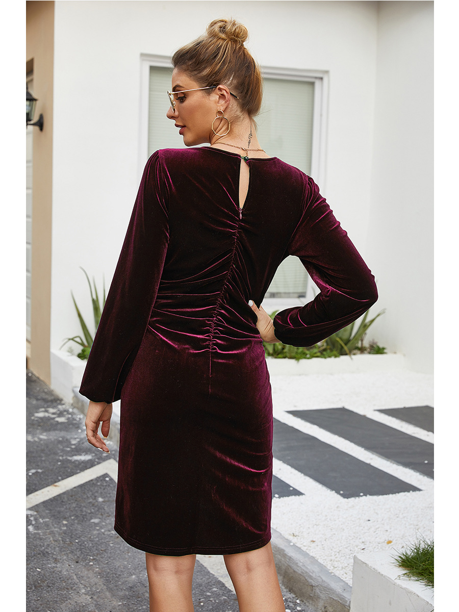 solid color long sleeves V-neck dress nihaostyles clothing wholesale NSAL91196