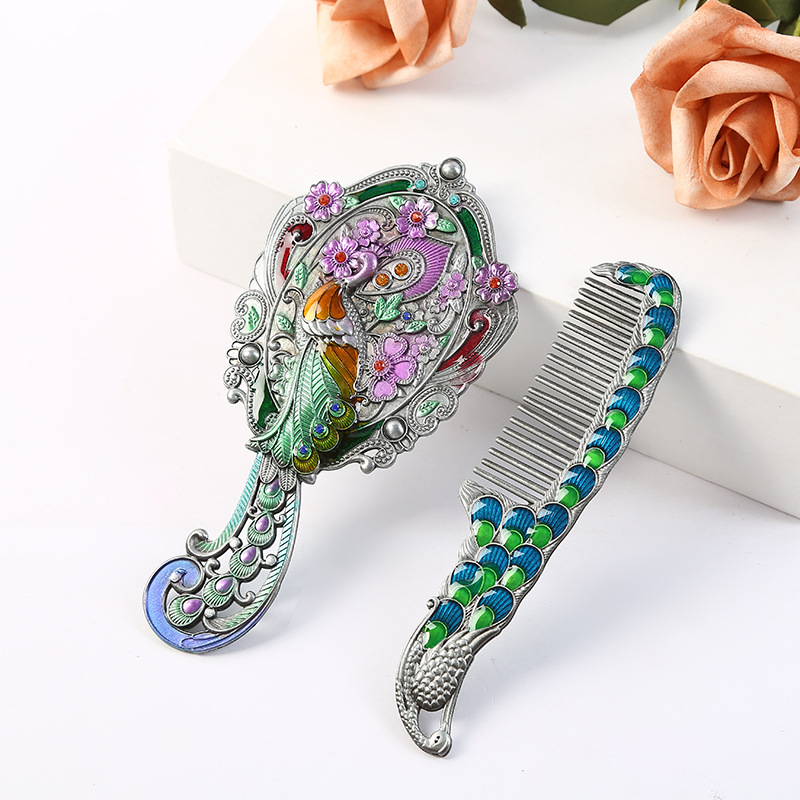 230g Weight Mirror Makeup Tools Types 1 Set Quantity Metal Material Animal, Flower Pattern Retro Style Retro Lady Animal Flower Metal Mirror 1 Set 2