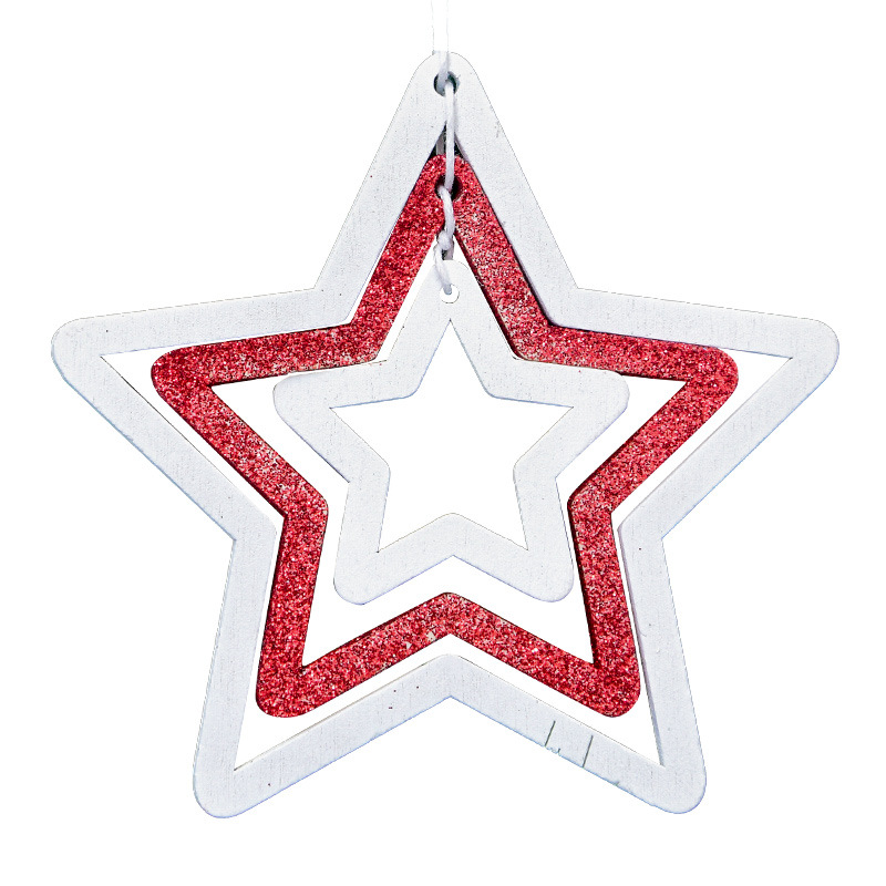Navidad colgante decorativo de madera Navidad hueco estrella de cinco puntas árbol de Navidad pequeño colgante adorno de madera adorno colgante