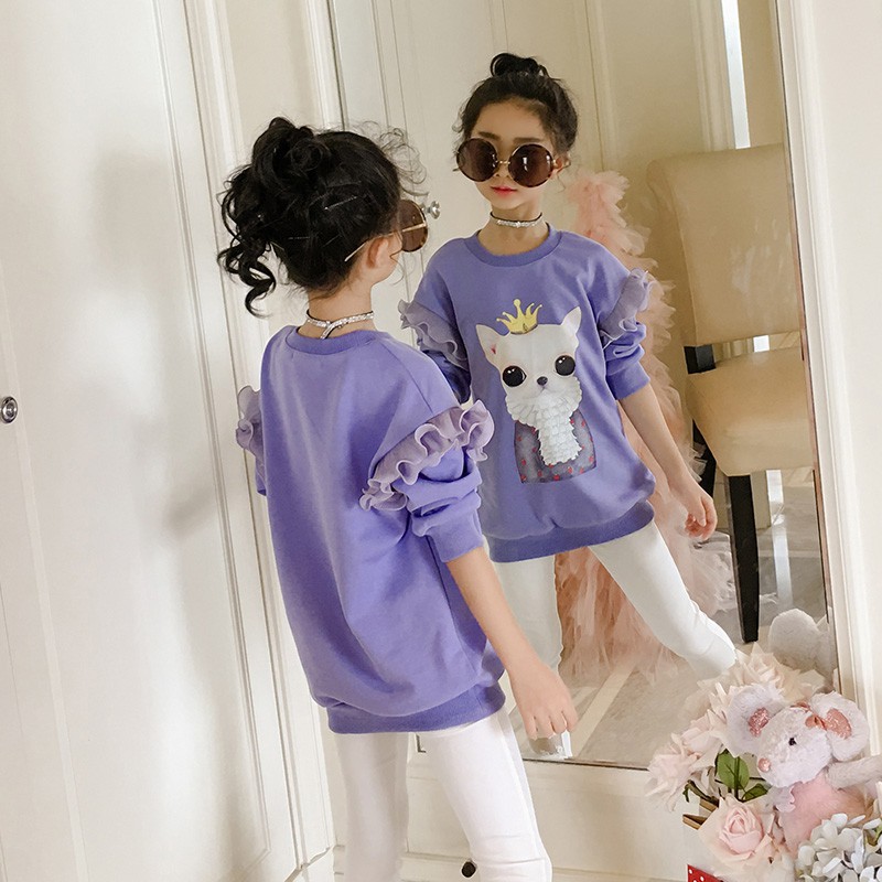 日本購美鈕童裝女童圓領衫衛衣2020秋冬新品中大童卡通長袖薄款