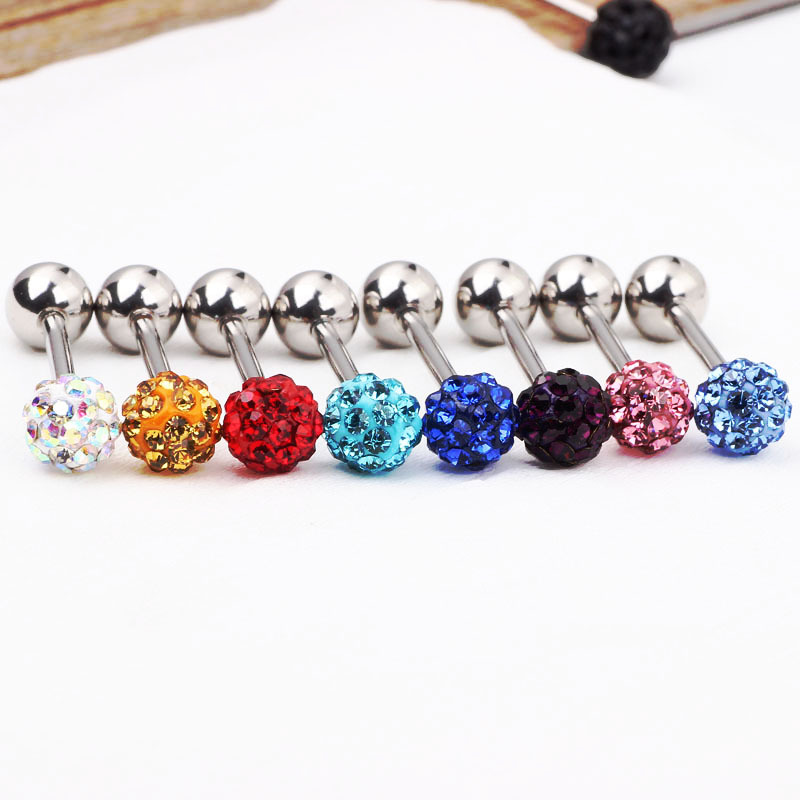 Special Promotion Titanium Steel Shambhala Austrian Earring Tongue Ring Female Breast Ring Full Diamond Ball detail image 10
