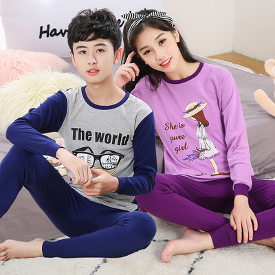 2019 new pattern Teenagers Pure cotton underwear suit Senior high school student Autumn and winter keep warm Cotton Base coat Boys and girls