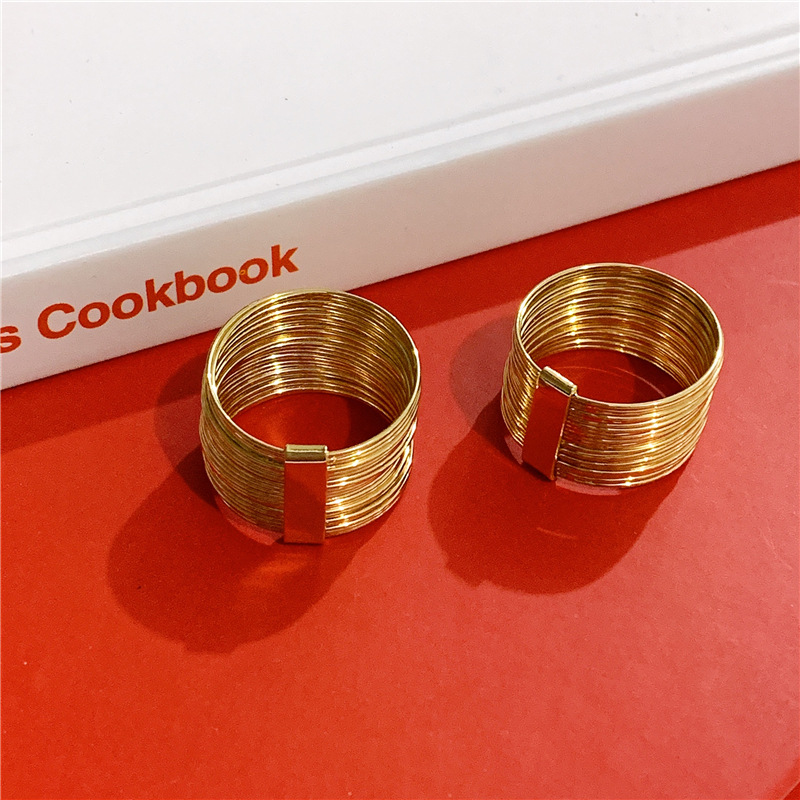 Gold Cable Wire Line Design Multi-ring Ring display picture 3