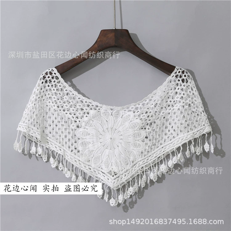 Вязаный кружевной пончо для женщин в корейском стиле, белый, One Size (подходит 90–135 кг)