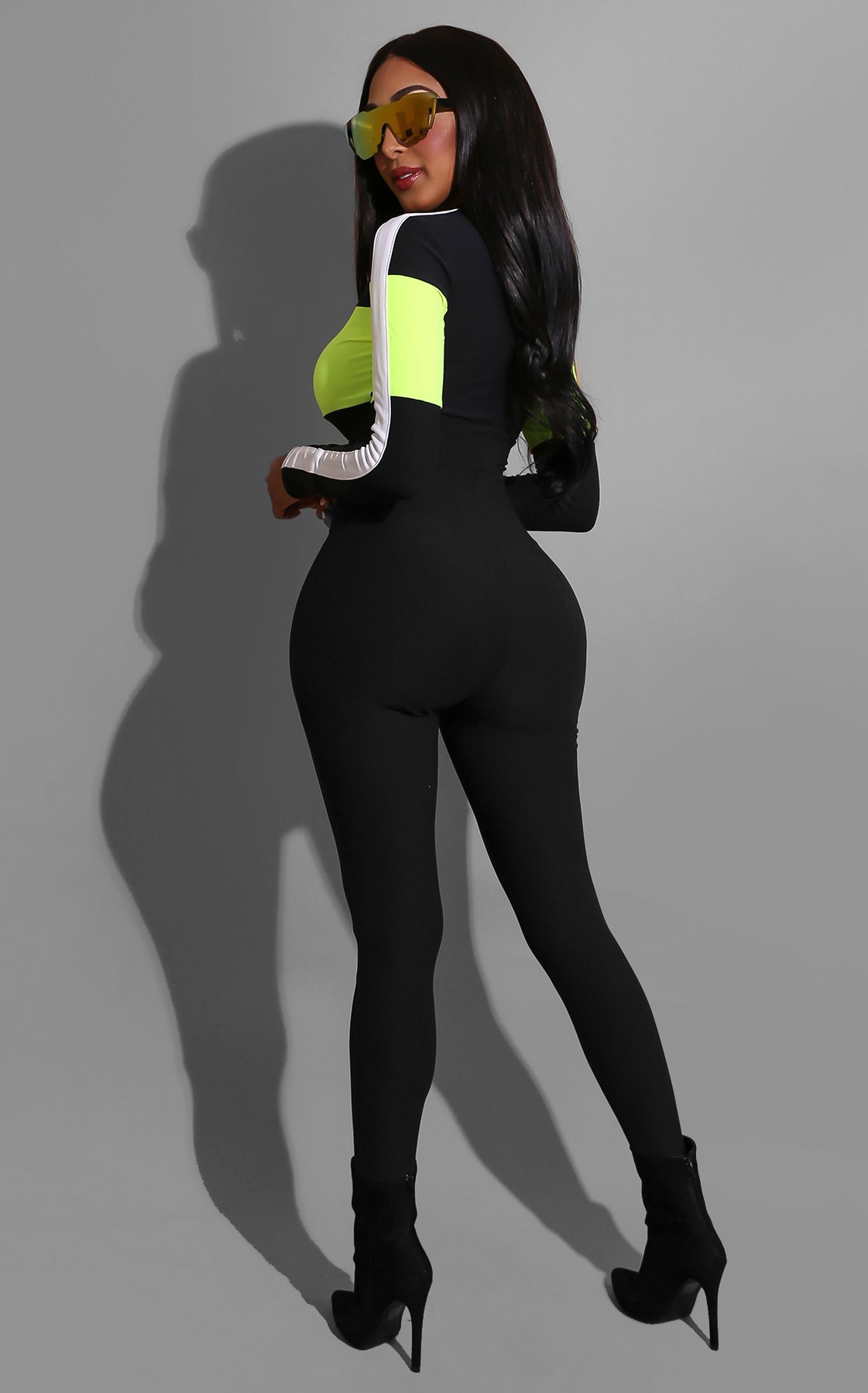 Popular Sports Deep V Plunge Multi Color Jumpsuit