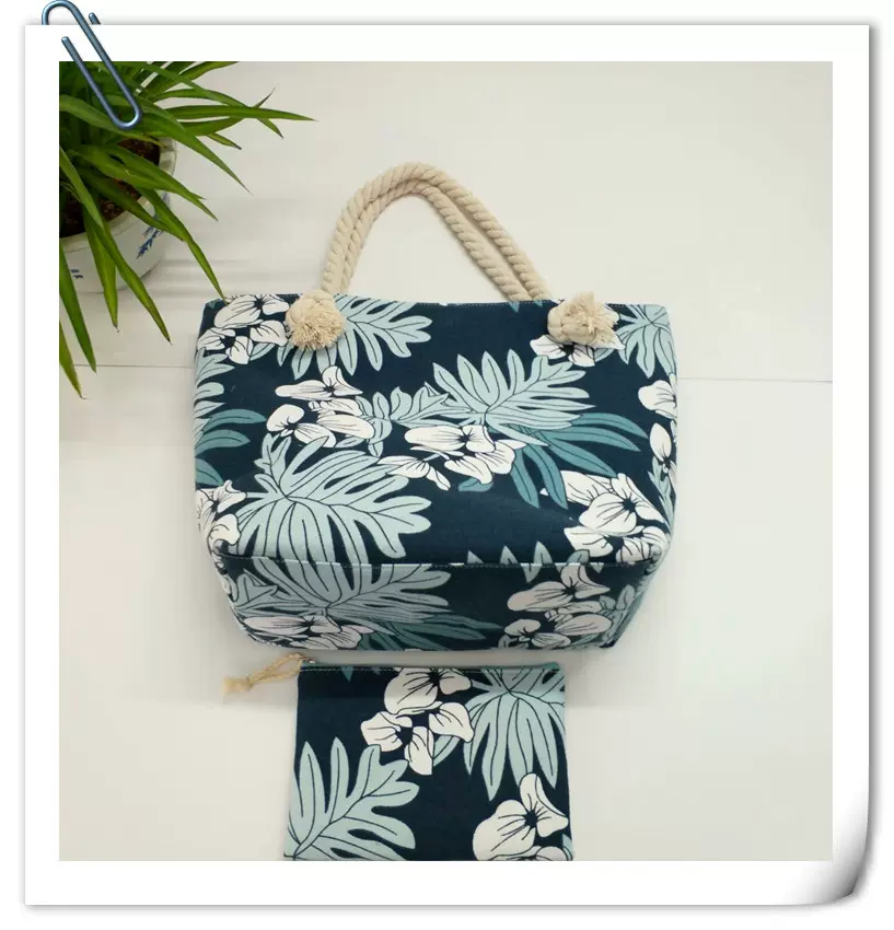 2019新款时尚女包帆布单肩包大容量简约印花百搭手提包麻绳帆布袋