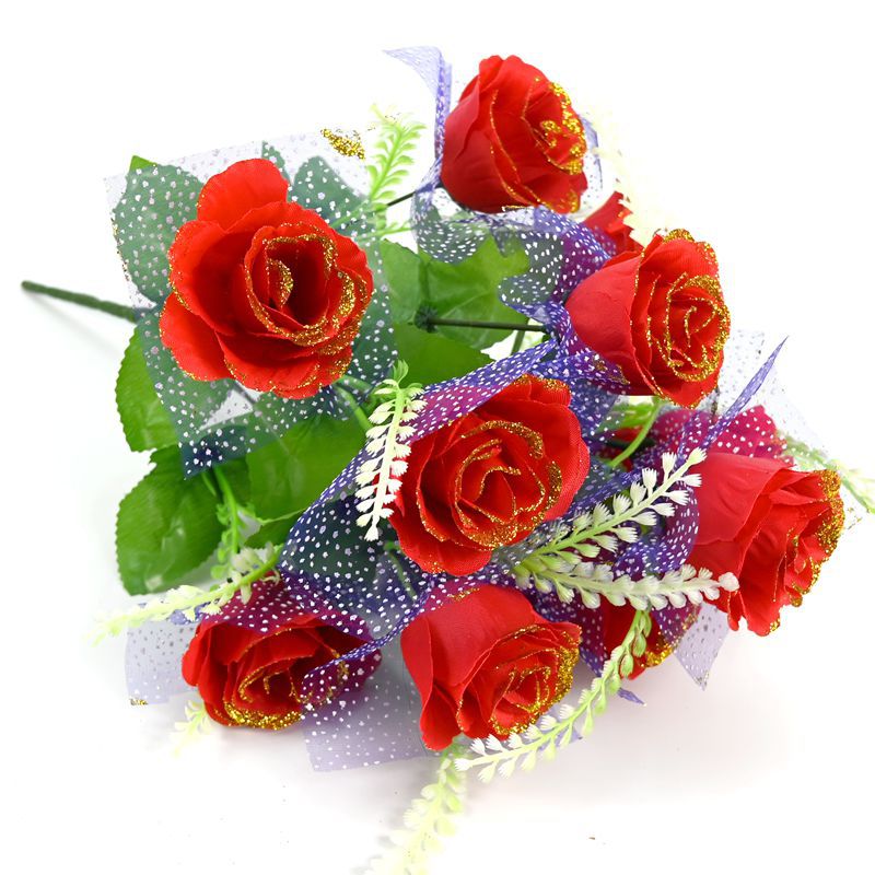 Yiwu Silk flower Plastic flowers Phnom Penh rose Artificial flower 12 Golden Peacock simulation