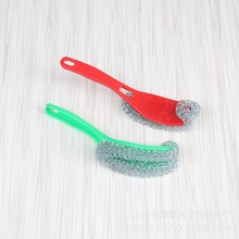 一元店锅刷 新料洗锅刷 弯把锅刷 塑料柄锅刷钢丝球 地摊好货