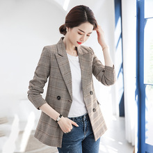 韩版时尚格子小西装外套女士秋冬装新款职业装长袖西装中长款正装