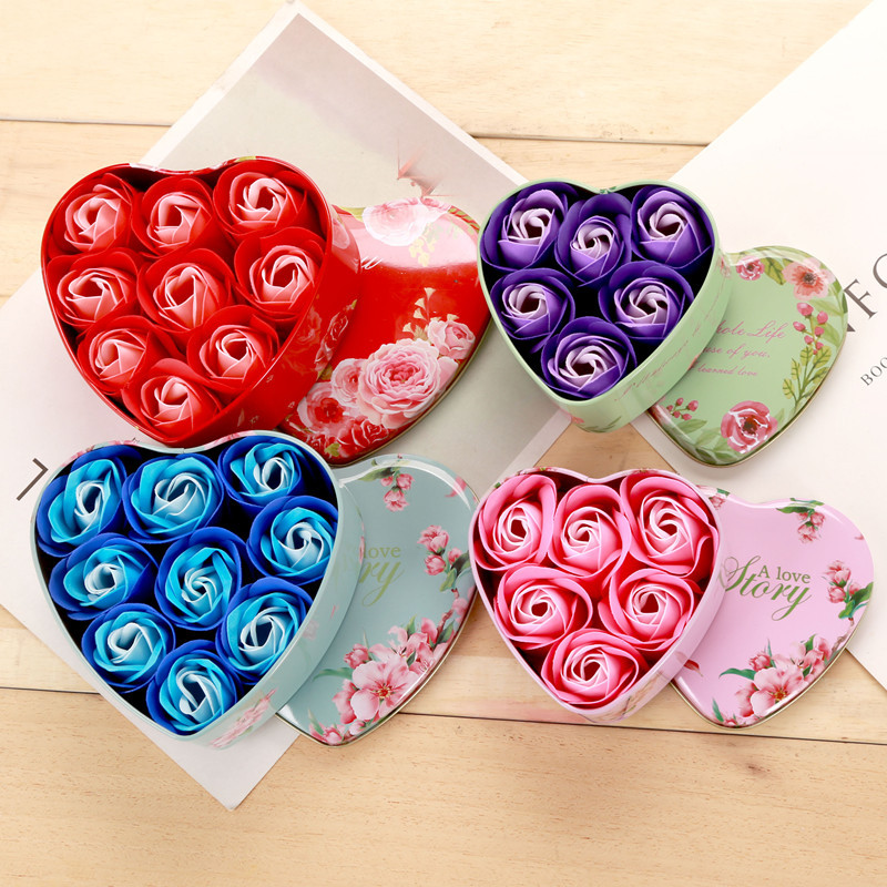 彩印心形香皂花礼盒情人节礼物小熊仿真玫瑰花婚庆赠品小礼品批发|ms