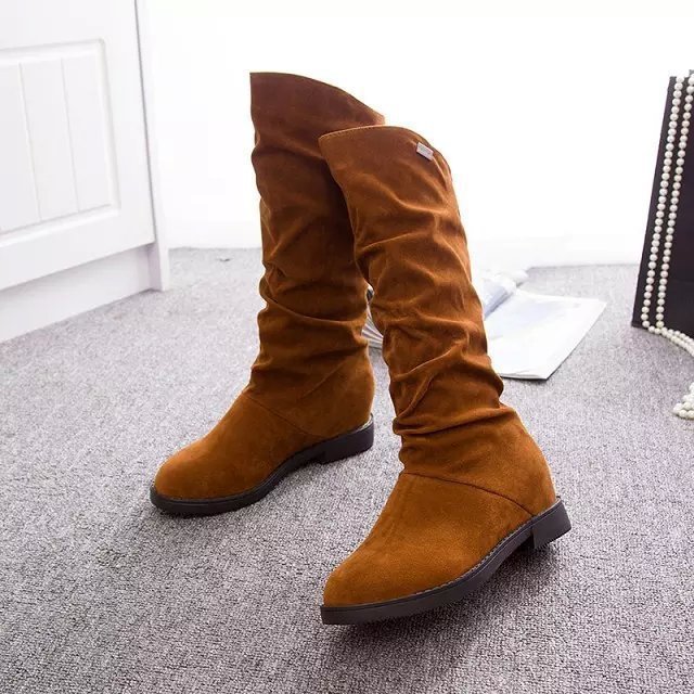 Frühling neue matt mittelhohe Stiefel und Fleece verdickte kurze Stiefel flache Damen Einzelstiefel Damenstiefel_voghion.com