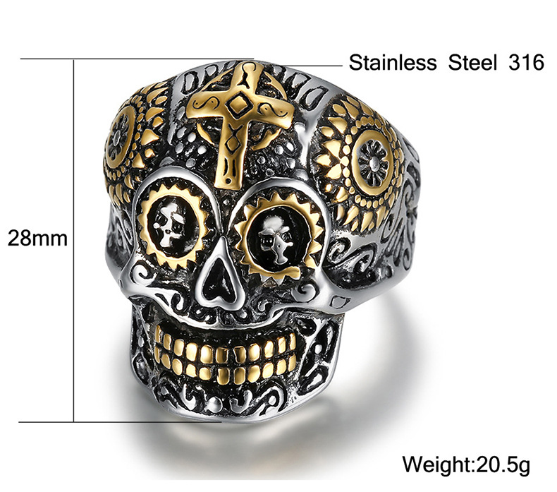 25g Weight Rings Classification 15, 7 Ring Size 1 Piece Quantity Outdoor, Shopping Occasion 316 Stainless Steel Material Halloween Festival Skull Pattern Men's Gender Enamel Design Retro Style Retro 316 Stainless Steel Skull Punk Rings Halloween