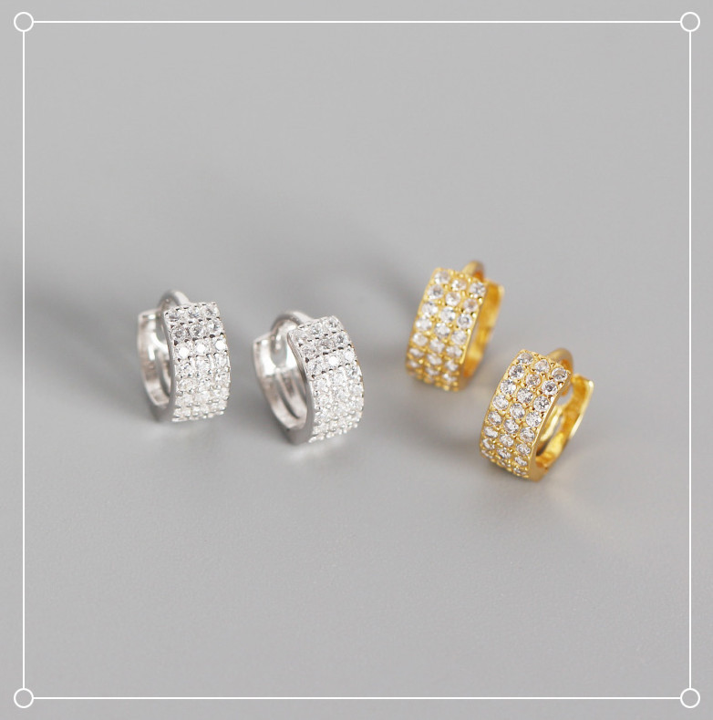 Yhe0145 European And American Personalized S925 Sterling Silver Geometric Three-row Drill Micro Inlaid Zircon Ins Style All-match Ear Clip Ear Studs display picture 1