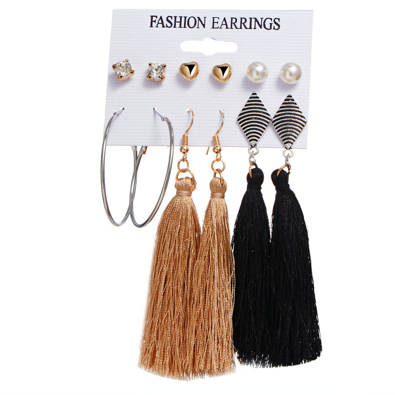 New  Diamond Tassel 6 Pairs Of Earrings  Set display picture 25