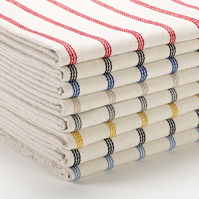 新款 棉麻条纹布料 色织提花面料 麻布家纺箱包鞋材手袋礼盒布