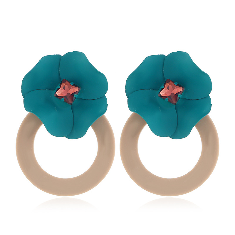 Alloy Korea Flowers earring(Beige circle painting)Fashion Jewelry NHKQ2441-Beige-circle-painting