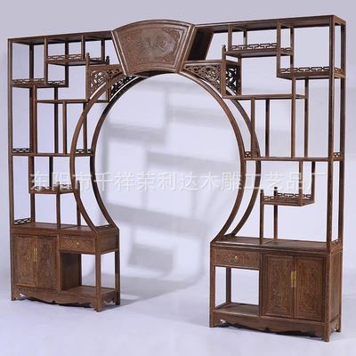 实木博古架定制月洞门新中式圆洞多宝格客厅隔断柜摆件展示柜茶柜|ms
