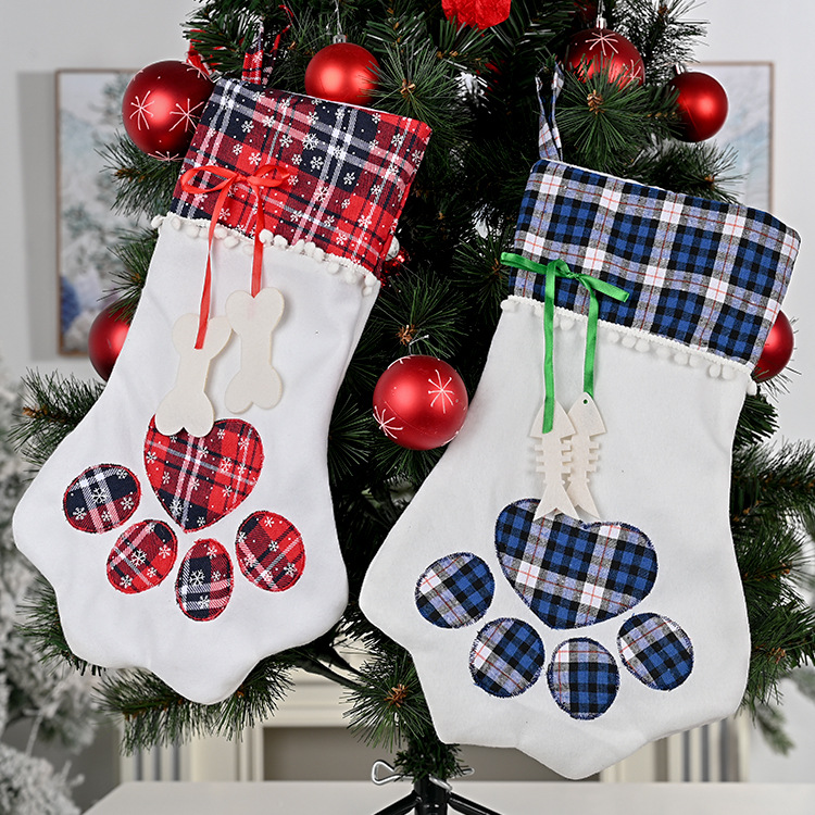 New Christmas Decorations Plaid Claw Christmas Socks Dog Paw Socks Cat Paw Socks Gift Socks display picture 1