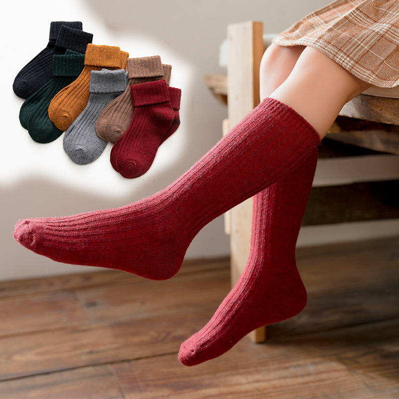 Autumn and winter Cashmere Touch Children's socks thickening soft keep warm Vertical stripe Solid Basics girl long and tube-shaped Socks
