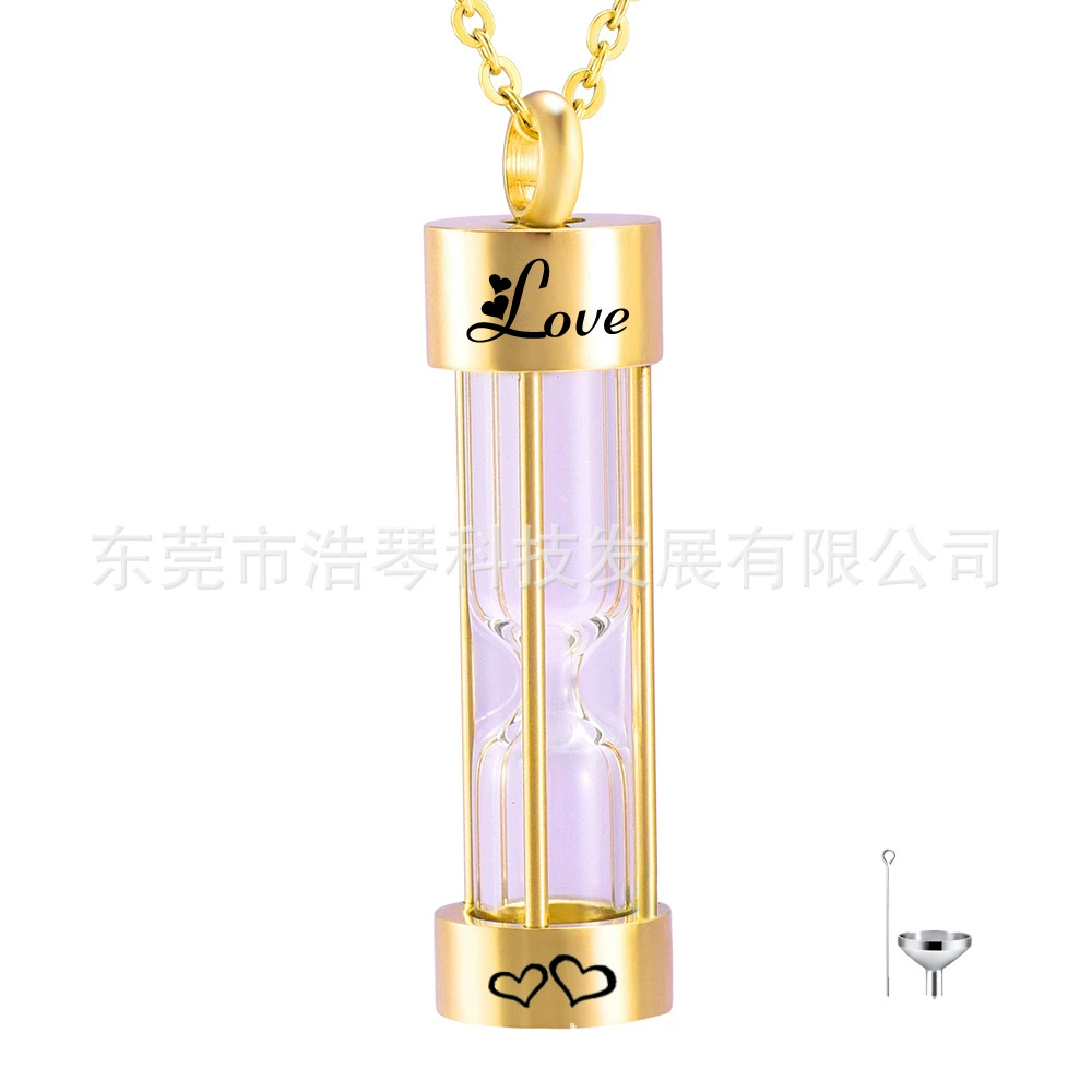 Внешняя торговля горячие модели памятные родственники домашнее животное пепел ожерелье золотые стеклянные песочные часы пепельное шкатулка кулон флакон духов