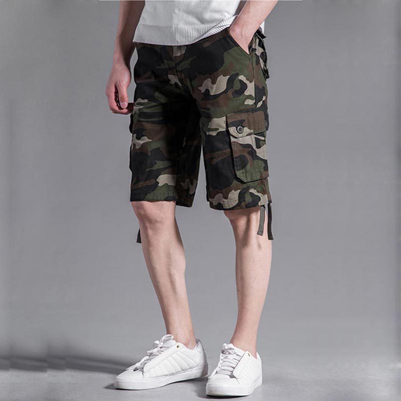 Summer Camouflage Shorts Men's Multi-Pocket Cargo Shorts Loose Large Size Mid-Length Trendy Cargo Style