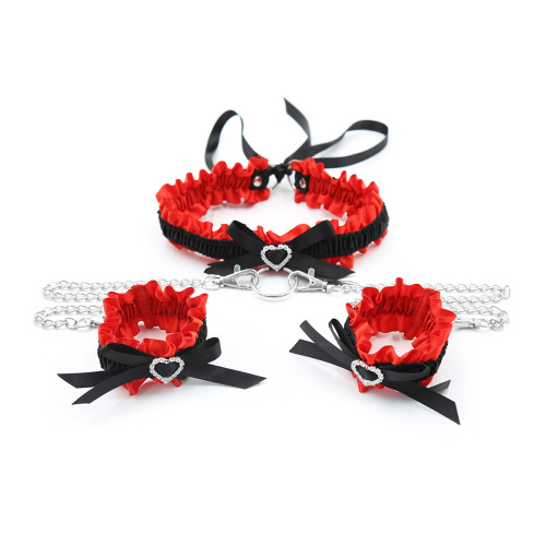 Factory direct sales adult products black and red bow neck cover loose shot blindfolded hands tied flirting set