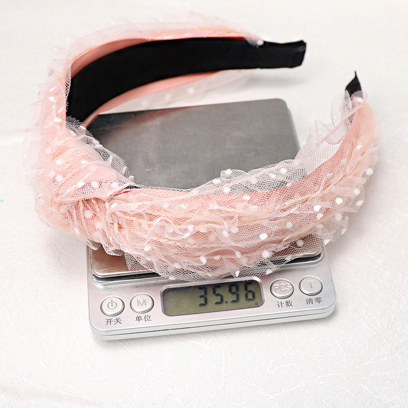 Lace Silk Gauze Cloth Headband Small Fresh Wave Dot Floral Knot Wide Side Headband display picture 3